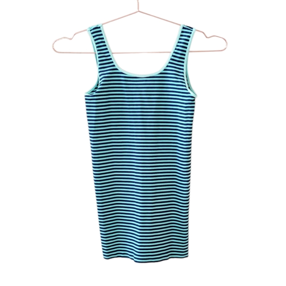 TEES BY TINA Seafoam/Navy Micro Stripe Tank Top One Size Fits Most